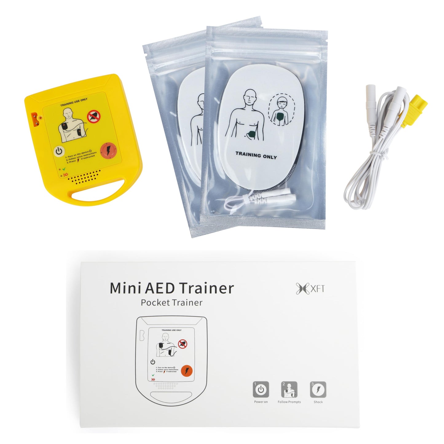 Mini AED Trainer XFT-D0009 Training Set Teaching Device First Aid Train Machine First Aid Training Kit Adult Child Pad Updated Version Student Study Tool English Language Louder Voice Prompts