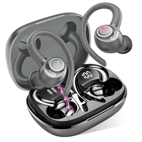 Jesebang Wireless Earbuds, Bluetooth 5.3 Headphones, 2025 Wireless Earphones HiFi Stereo Sound with ENC Mic, Sport Headsets in Ear EarHooks for Running, 40H Dual LED Display, IP7, Black