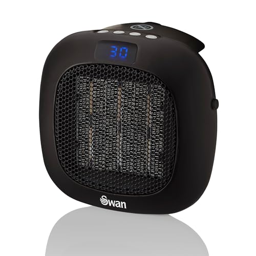 Swan SH27010N Plug-In Fan Heater with 12 Hour Timer, LED Display and Overheat Protection, 700W, Black