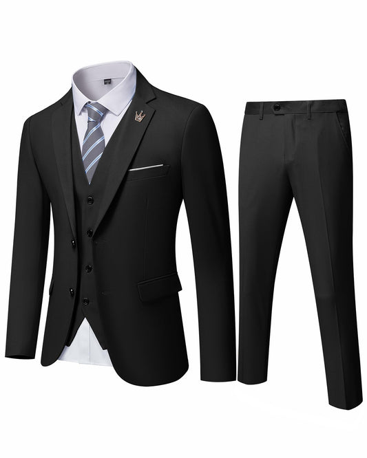 MY'S Men's 3 Piece Slim Fit Suit Set, 2 Button Blazer Jacket Vest Pants with Tie, Solid Wedding Dress Tux and Trousers