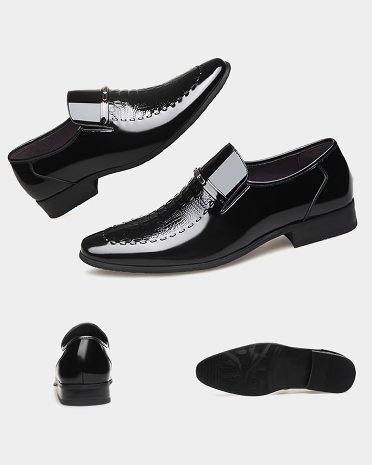 Men's Loafers Crocodile Leather Shoes Pointed Oxfords Fashion Dress Shoes Office Moccasins Wedding Shoes Men Loafers