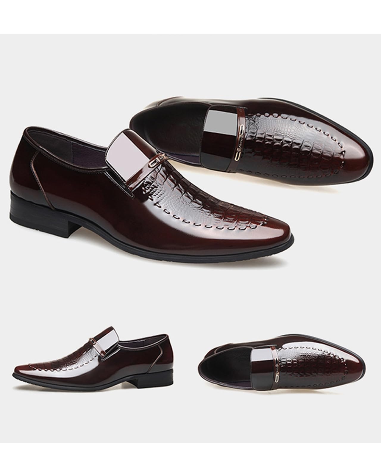 Men's Loafers Crocodile Leather Shoes Pointed Oxfords Fashion Dress Shoes Office Moccasins Wedding Shoes Men Loafers