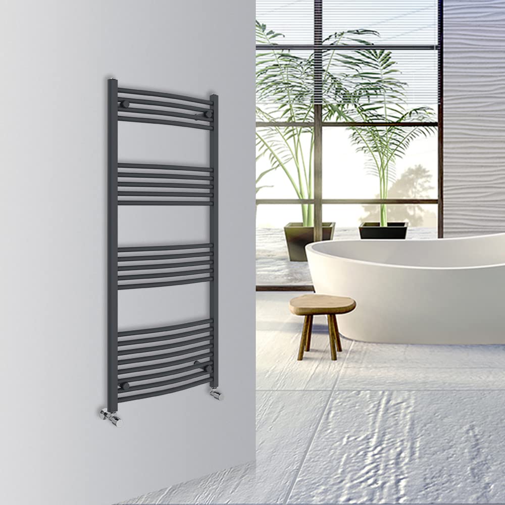 Warmehaus Curved Bathroom Heated Towel Rail Warmer Radiator Central Heating 1000x300mm - Chrome