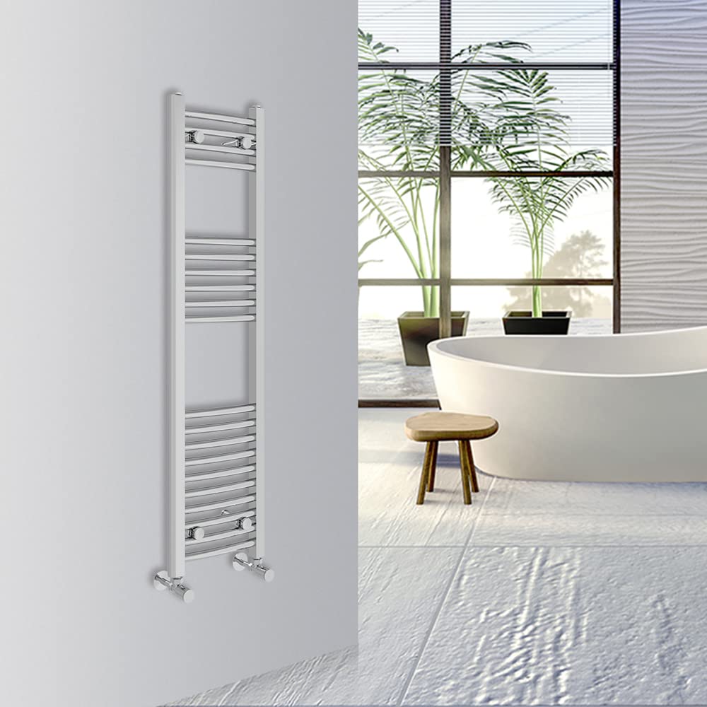 Warmehaus Curved Bathroom Heated Towel Rail Warmer Radiator Central Heating 1000x300mm - Chrome