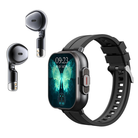 2 in 1 Smart Watch with Earbuds, 2.01 Inch HD Touch Screen Smart Watches for Men, Fitness Tracker Sports Watch, Messages Notification, Find Mobile Phone (Black Steel)
