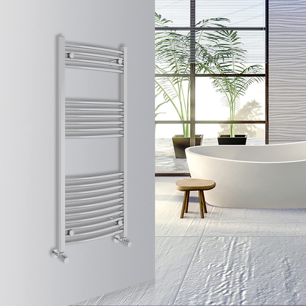 Warmehaus Curved Bathroom Heated Towel Rail Warmer Radiator Central Heating 1000x300mm - Chrome