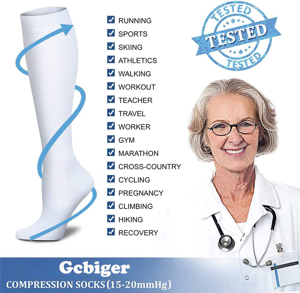 Gcbiger Compression Socks for Men & Women 7 Pairs Circulation 15-20 mmHg-Best support for Athletic, Nurse, Medical, Running