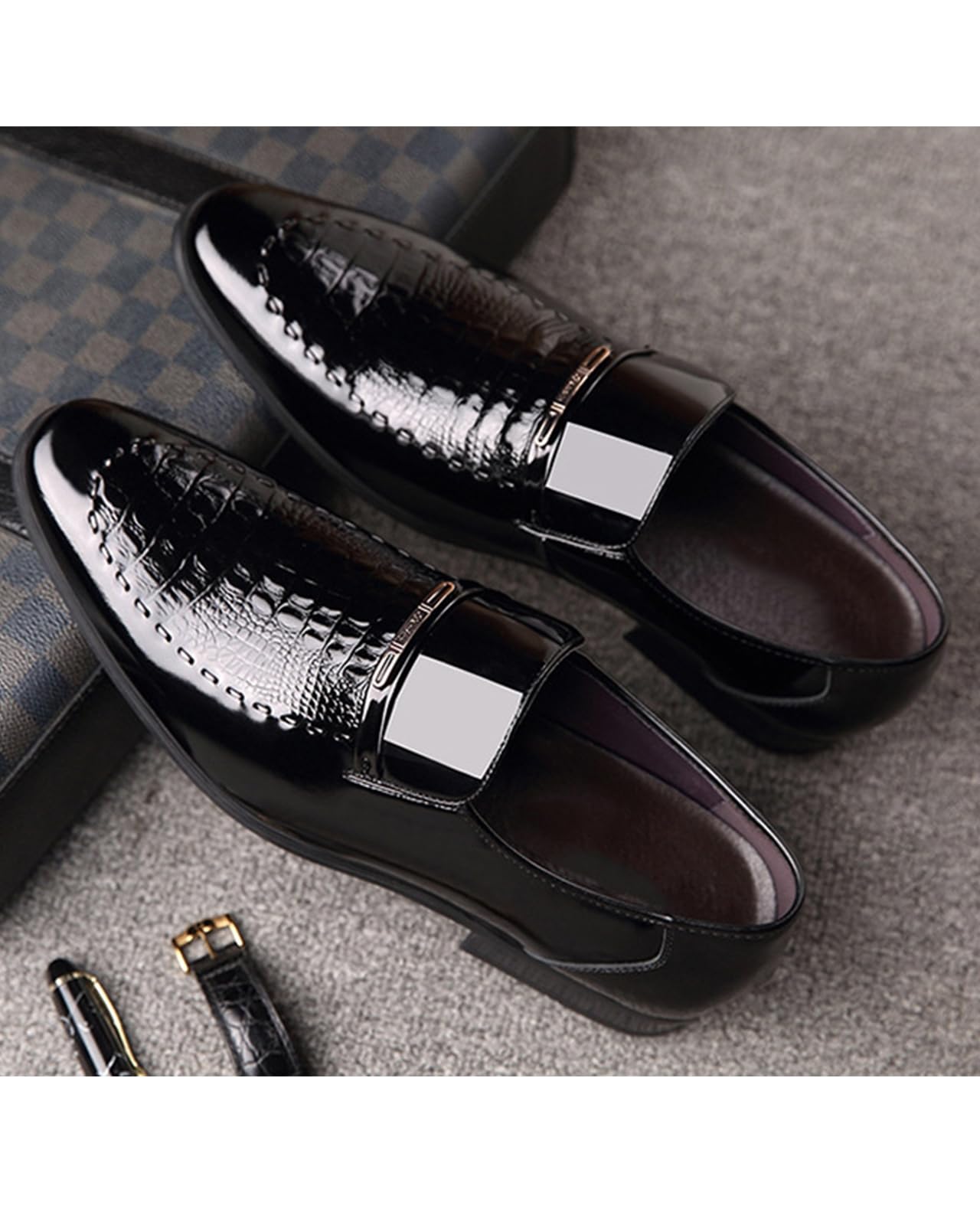 Men's Loafers Crocodile Leather Shoes Pointed Oxfords Fashion Dress Shoes Office Moccasins Wedding Shoes Men Loafers