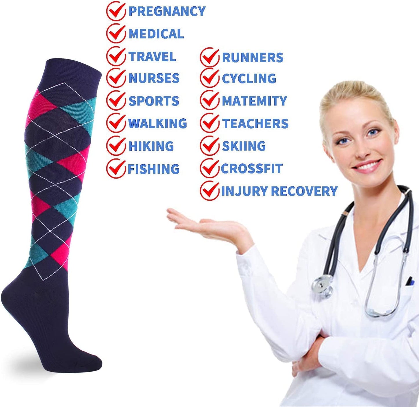 Gcbiger Compression Socks for Men & Women 7 Pairs Circulation 15-20 mmHg-Best support for Athletic, Nurse, Medical, Running
