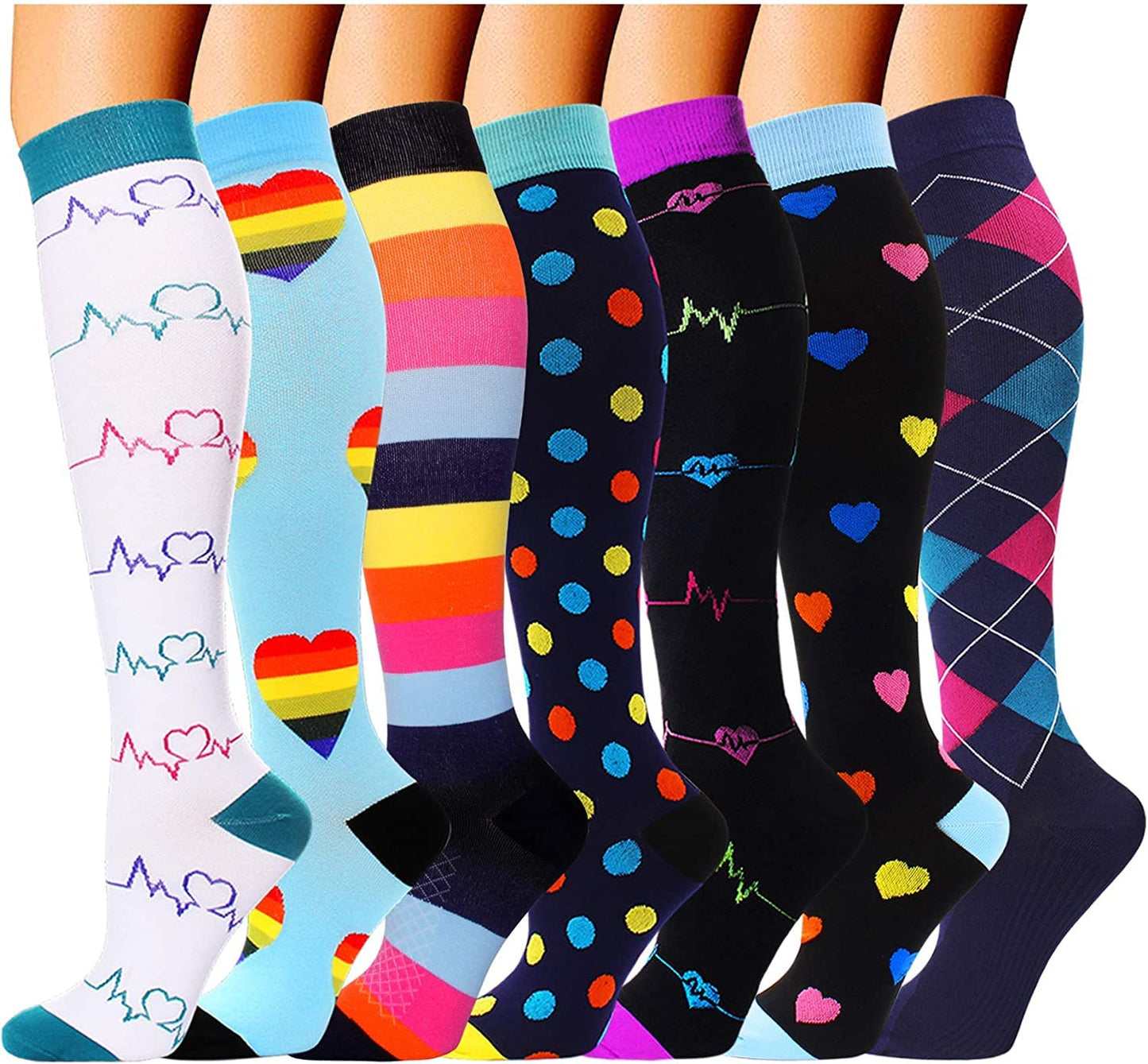 Gcbiger Compression Socks for Men & Women 7 Pairs Circulation 15-20 mmHg-Best support for Athletic, Nurse, Medical, Running