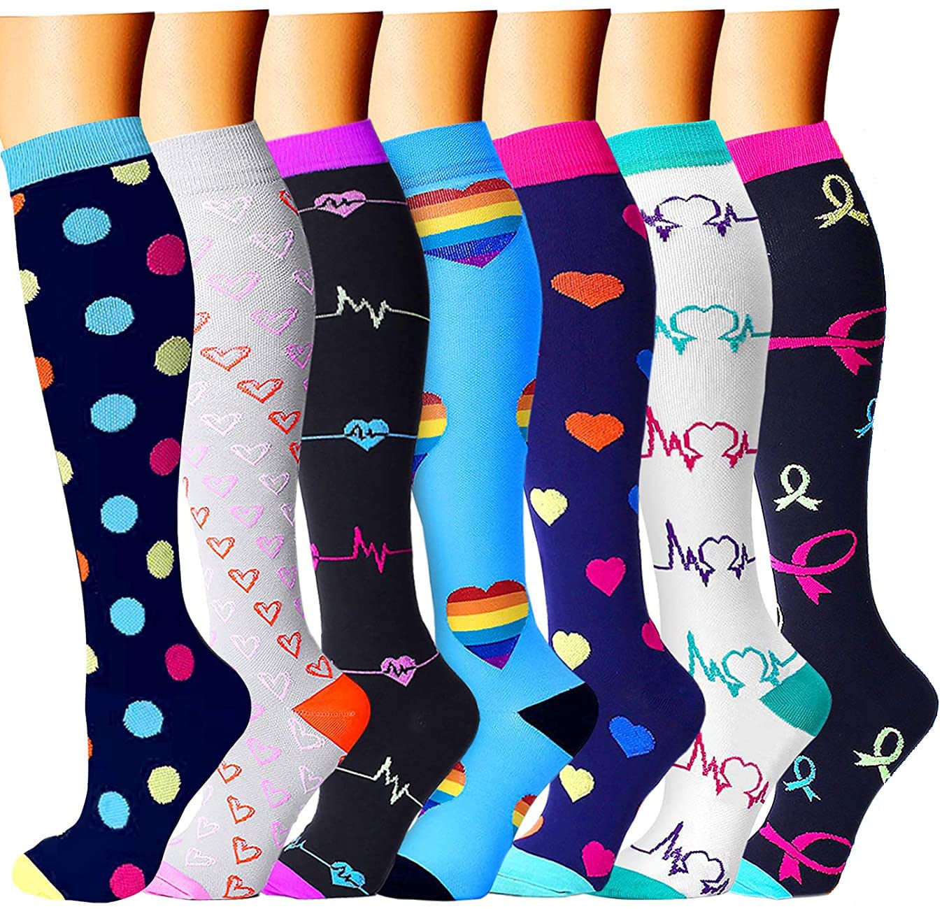 Gcbiger Compression Socks for Men & Women 7 Pairs Circulation 15-20 mmHg-Best support for Athletic, Nurse, Medical, Running