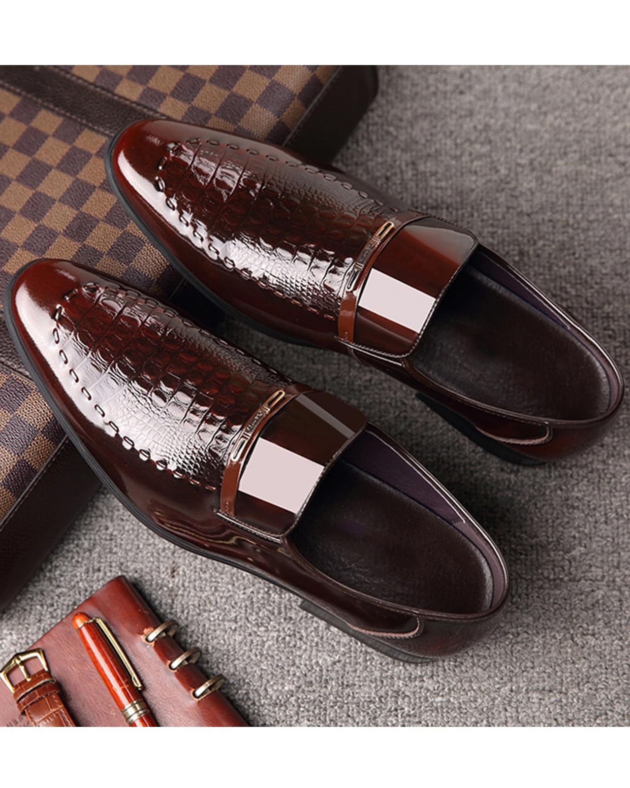 Men's Loafers Crocodile Leather Shoes Pointed Oxfords Fashion Dress Shoes Office Moccasins Wedding Shoes Men Loafers