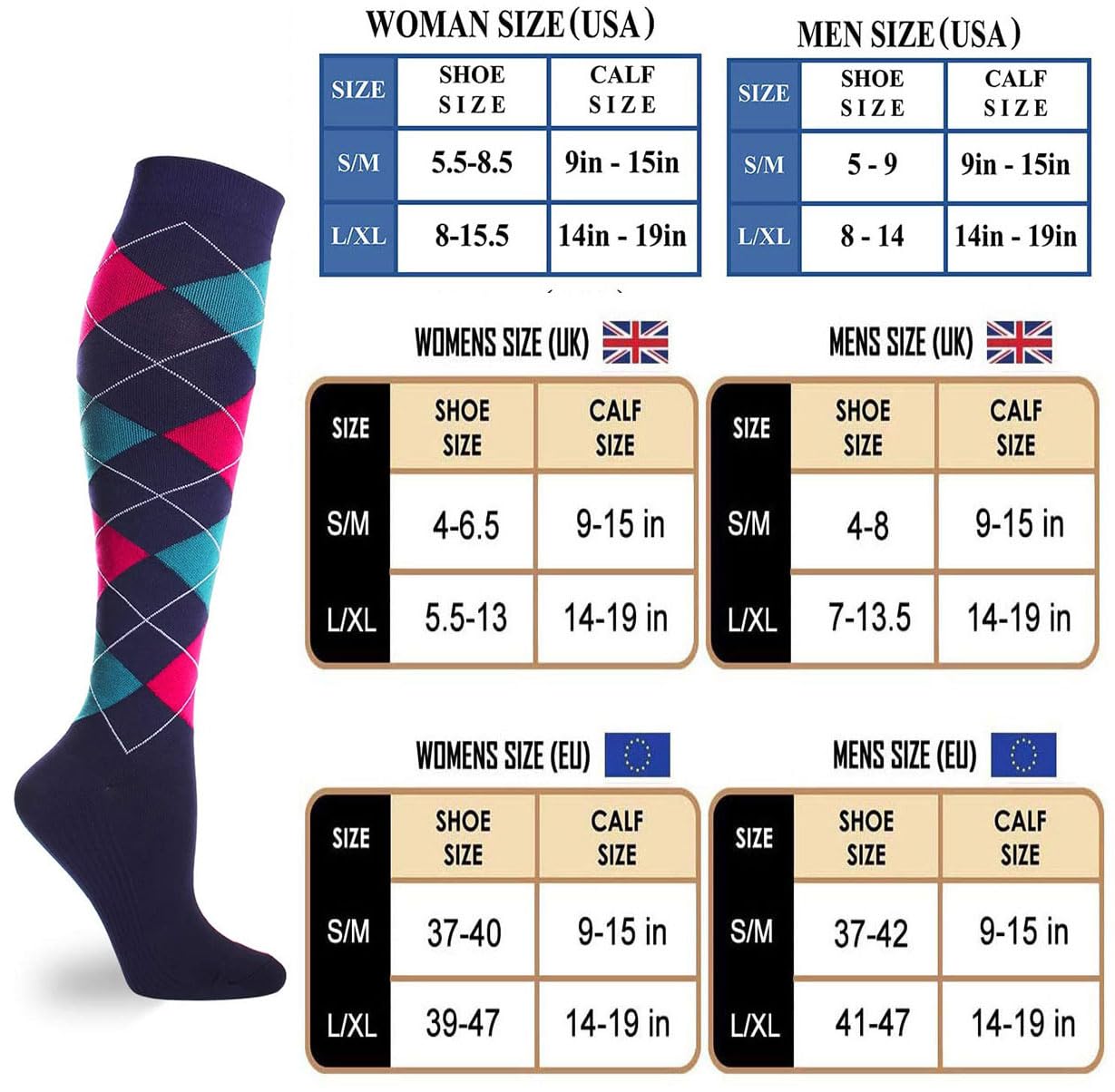 Gcbiger Compression Socks for Men & Women 7 Pairs Circulation 15-20 mmHg-Best support for Athletic, Nurse, Medical, Running