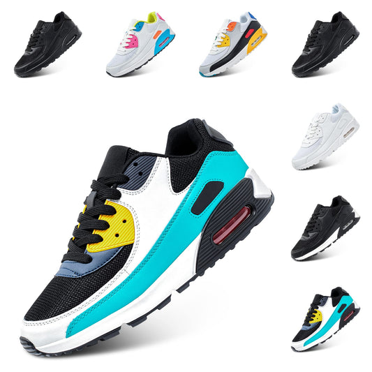 Mens Trainers Ladies Womens Running Shoes Gym Athletic Sports Jogging Fashion Sneakers Lightweight Cushioned Shock Absorbing Breathable Black White 3.5-12 UK
