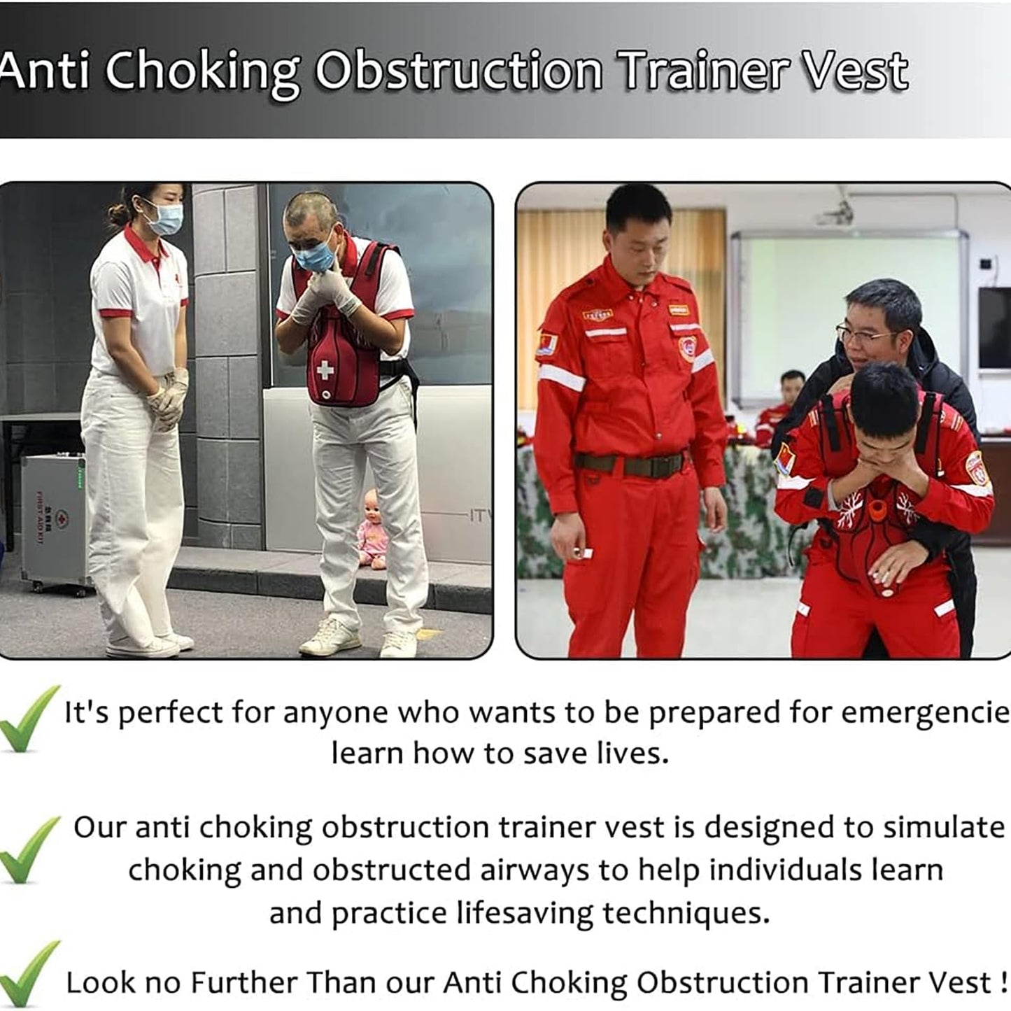 LBMED Anti Choking Obstruction Trainer Vest, Airway Obstruction Simulation Training Wearing Vest with Back Shot, Adjustable Shoulder Straps and Waist Belt, Intuitive Operation, for First Responder