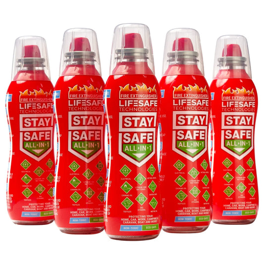 StaySafe All-in-1 Fire Extinguisher, 5-Pack | For Home, Kitchen, Car, Caravan, Camping | The compact extinguisher that tackles multiple types of fire