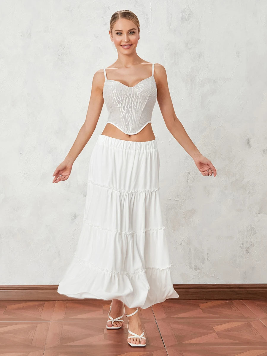 Women s Long Skirts Floral Print Solid Color Elastic Waist Skirts Spring Summer Big Swing Loose Casual Skirts